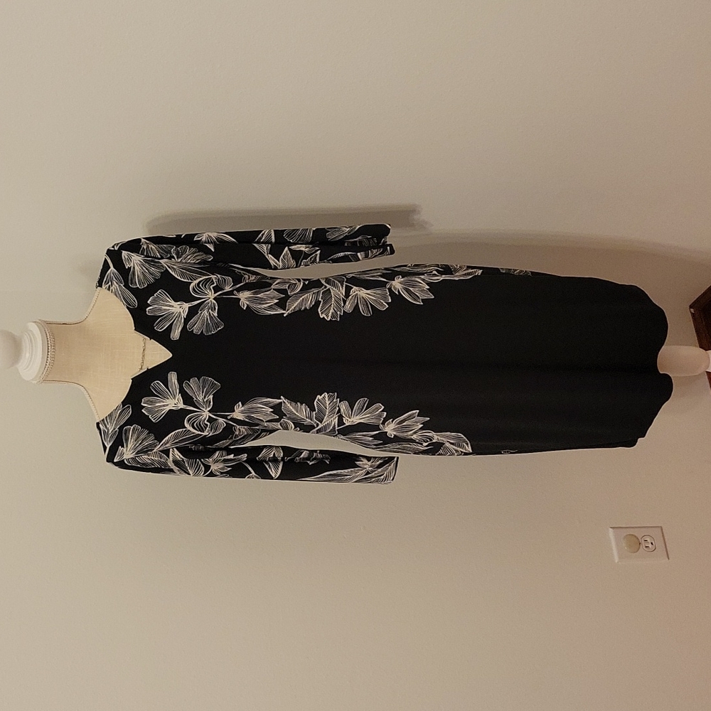 Calvin Klein Black and White Floral Midi Dress